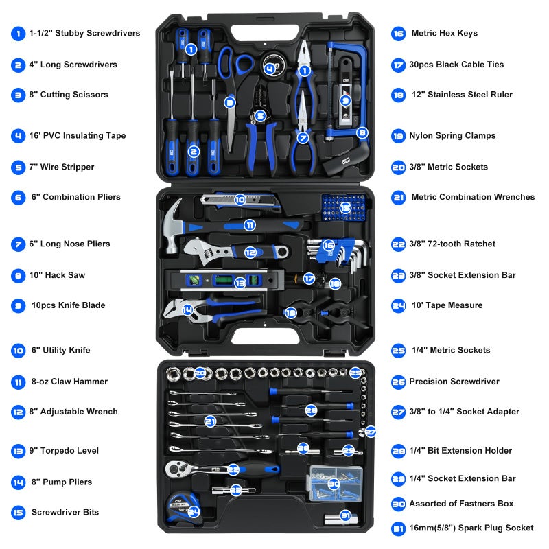 Prostormer Tool Set for Home, 269-Piece Complete Toolbox with Tools for Household and Automotive Repair, General Hand Tool Kit Box with Drawer for Men & Women (Blue) - Image 2