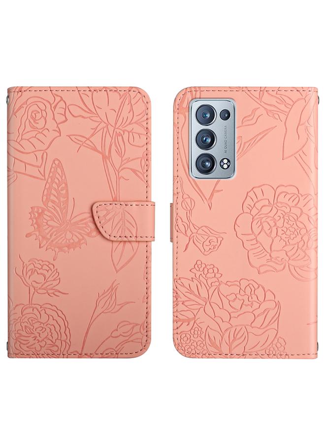 اس-توب جراب لهاتف OPPO Reno6 Pro+ جراب هاتف من الجلد المنقوش بنقشة زهور الفاوانيا على شكل فراشة - Image 1