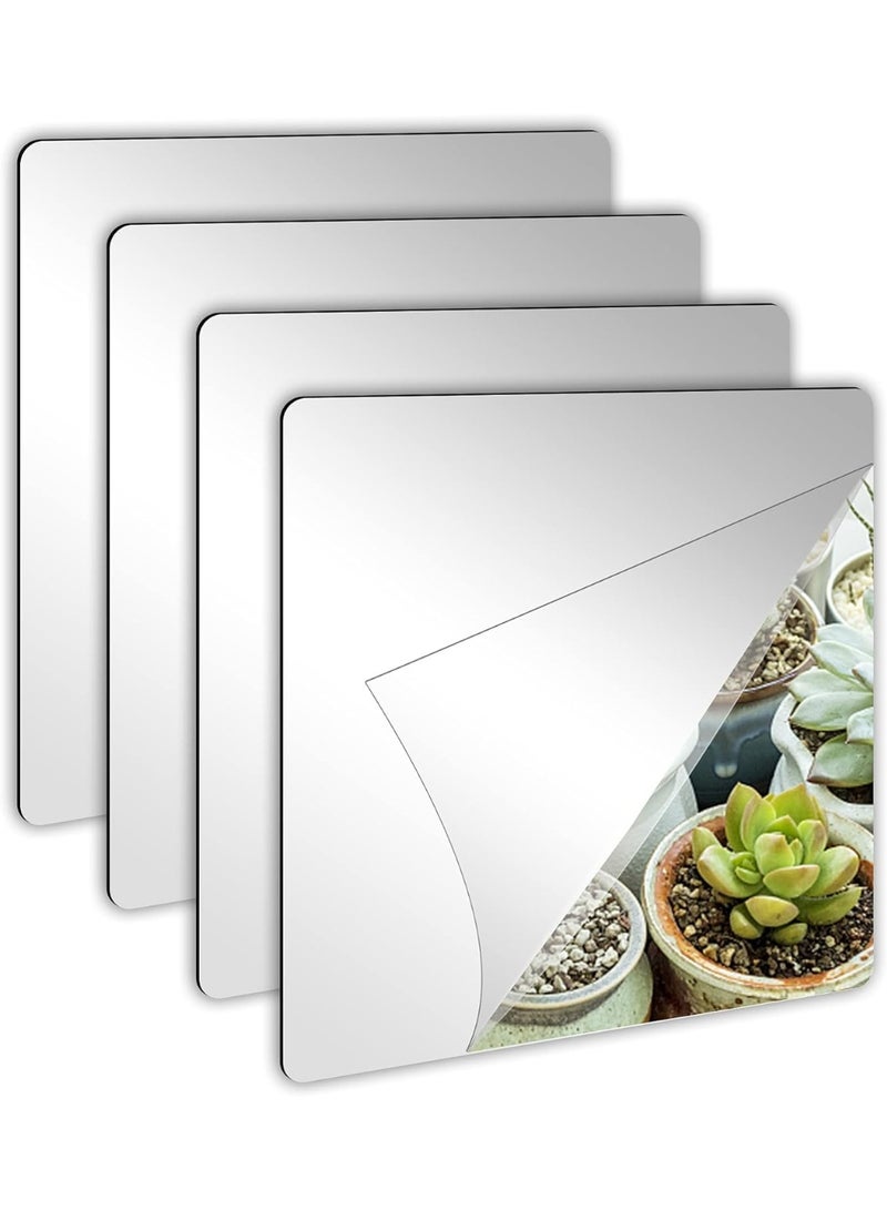 4 Pack Self Adhesive Acrylic Mirror Tiles, Flexible Plastic Mirror Sheets Wall Stickers, 1.5MM Thick, 8 x 8 inch, Small Frameless Mirror (Unframed, Square, Transparent) - Image 1