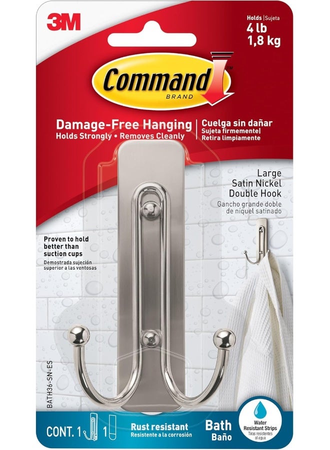 Command Bath Satin Nickel Large Double Hook - Image 1