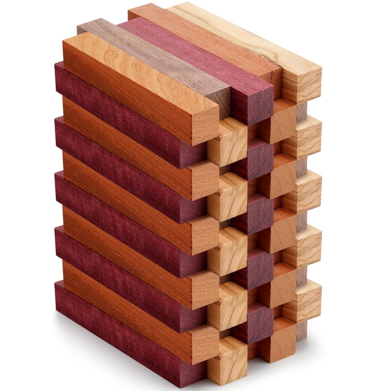 Qilery Qilery 50 Pcs Exotic Wood Pen Blanks Turning Supplies DIY Crafts Pen Turning Kit Black Walnut Cherrywood Peltogyne Zebrawood Bubinga 5 x 34 x 34 Inch 