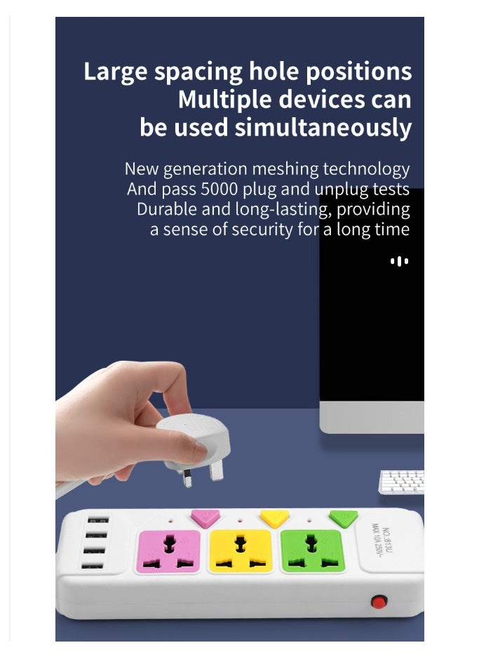 Multifunctional High-Power 2-Meter Long Anti-Touch USB Power Strip
