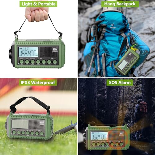 Raynic Emergency Radio, 12000mAh/44400mWh Battery Operated Weather Radio, Solar Hand Crank Radio with AM/FM/SW/NOAA Alert, Cell Phone Charger, Type-C Charging, Flashlight and SOS Siren - Image 5