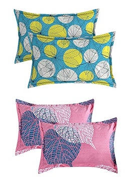 VAS COLLECTIONS VAS COLLECTIONS Double Bedsheet Combo Pack of 2 Supersoft Glace Cotton 180 TC Set of 2 bedsheet with 4 Pillow Cover Breathable Wrinkle Free 6 Pcs Set Pink Green  - Image 3