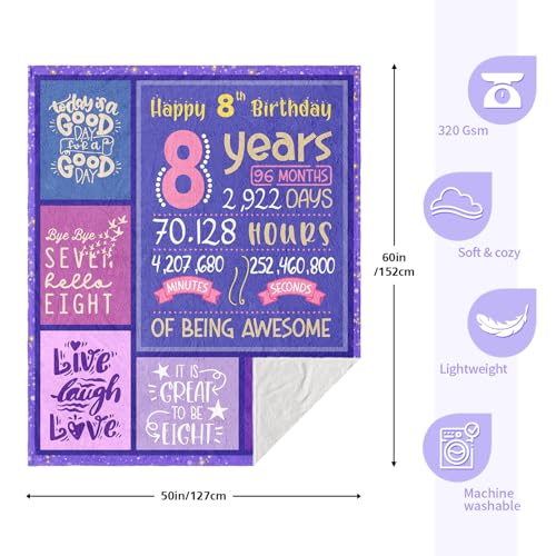 Yufrtck 8 Year Old Girl Birthday Gift - Birthday Gifts for 8 Year Old Girls - 8 Yr Old Girl Gift Ideas - 8 Yr Old Girls Bday Gift Throw Blanket 60 x 50 inch - 8th Bday Decorations for Teen - Image 5