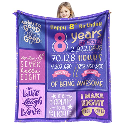 Yufrtck 8 Year Old Girl Birthday Gift - Birthday Gifts for 8 Year Old Girls - 8 Yr Old Girl Gift Ideas - 8 Yr Old Girls Bday Gift Throw Blanket 60 x 50 inch - 8th Bday Decorations for Teen - Image 1