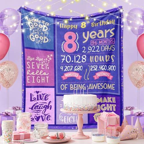 Yufrtck 8 Year Old Girl Birthday Gift - Birthday Gifts for 8 Year Old Girls - 8 Yr Old Girl Gift Ideas - 8 Yr Old Girls Bday Gift Throw Blanket 60 x 50 inch - 8th Bday Decorations for Teen - Image 2