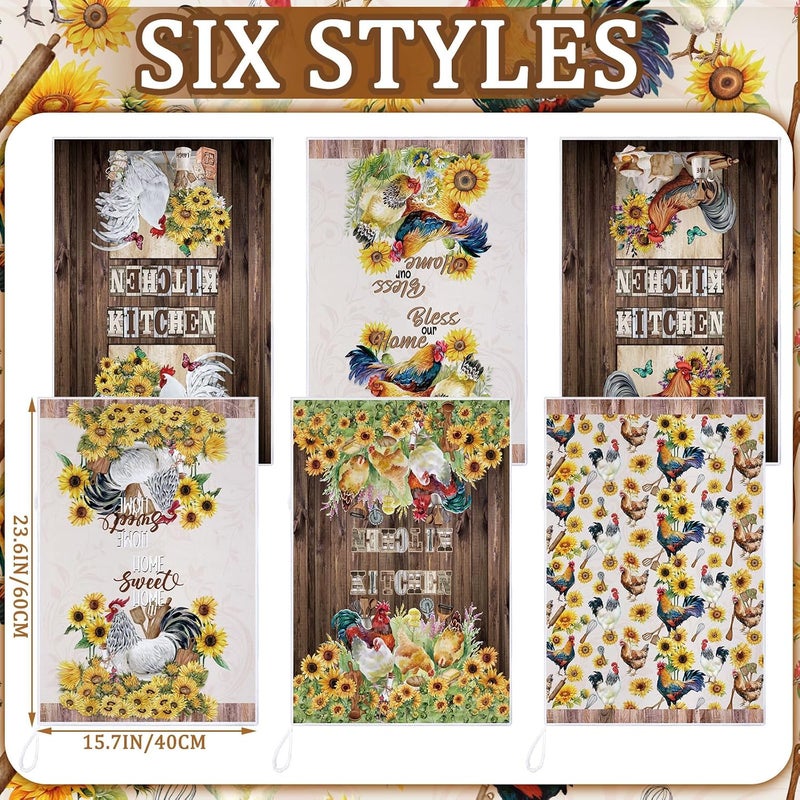 Bencailor 6 Pcs Rooster Kitchen Towels Farmhouse Vintage Dish Towels Farm Hand Towels 16 x 24 Inch Tea Towels for Cooking Baking Housewarming (Multicolor,Sunflower Rooster) - Image 5