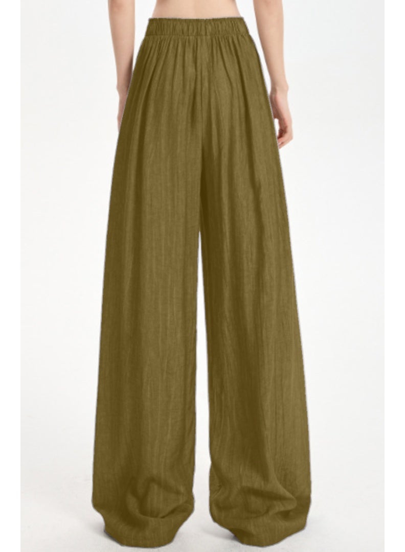 Women's Free Size Wide Leg Trousers Casual Loose Lounge Pants with Drawstring Solid Baggy Ladies Trousers for Summer - Image 3