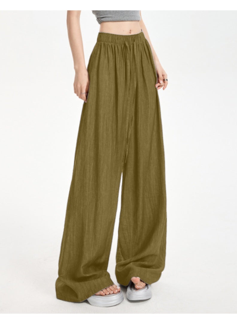 Women's Free Size Wide Leg Trousers Casual Loose Lounge Pants with Drawstring Solid Baggy Ladies Trousers for Summer - Image 1