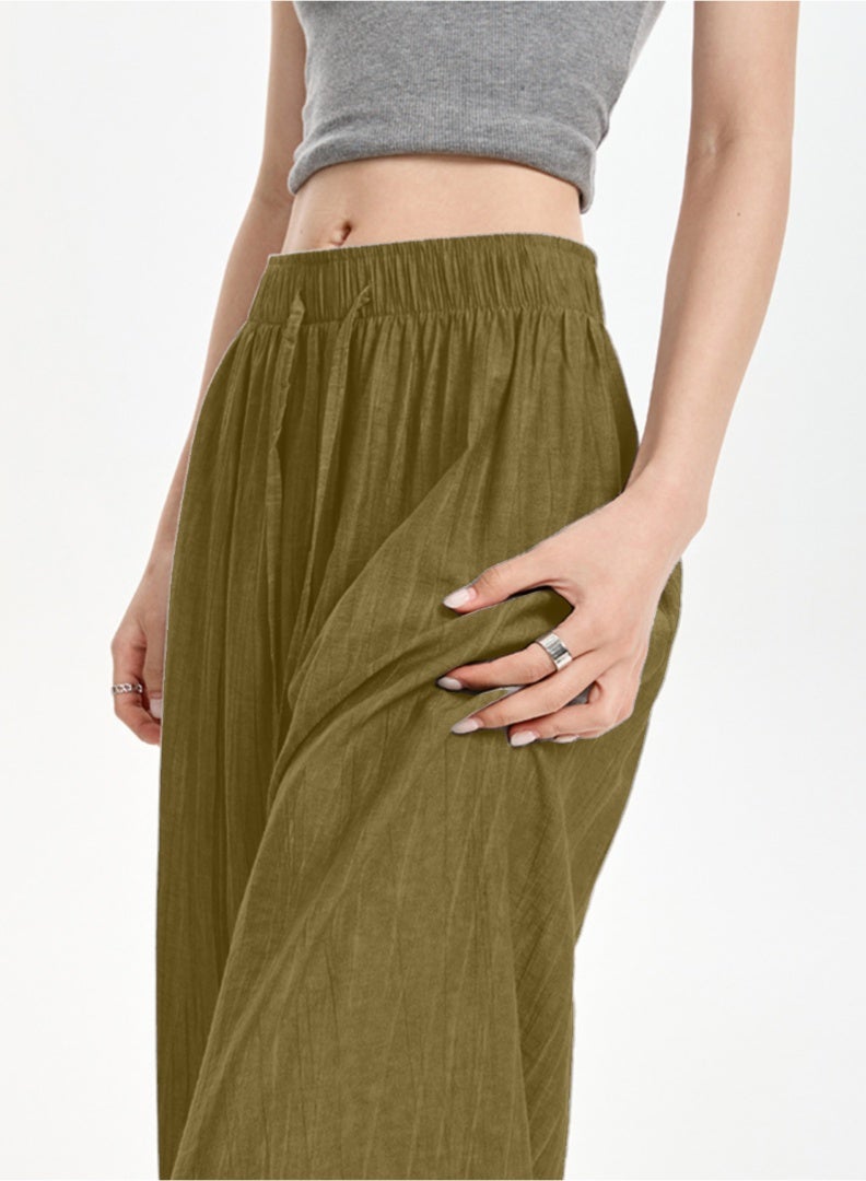 Women's Free Size Wide Leg Trousers Casual Loose Lounge Pants with Drawstring Solid Baggy Ladies Trousers for Summer - Image 2