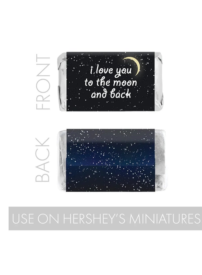 I Love You to The Moon and Back anniversary,Baby Shower Mini Candy Bar Wrappers, 45 Stickers - Image 3
