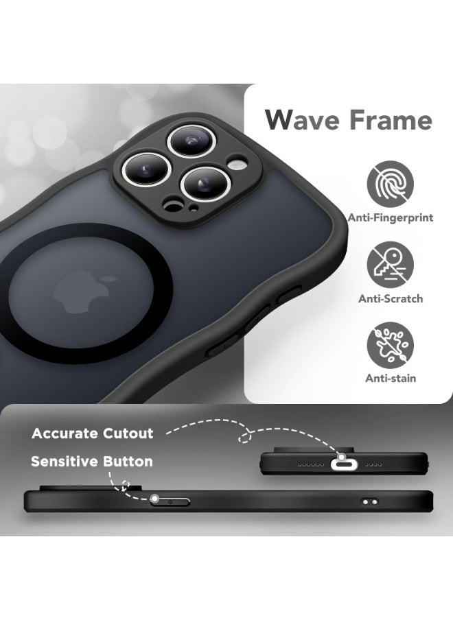 CAPRARO - Cute for iPhone 15 Pro Max Case, Compatible with MagSafe, [Curly Wave Edge] [Full Camera Protection] [14 FT Drop Shockproof Protection] Magnetic Phone Case for 15 Pro Max 6.7 Inch, Black - Image 1