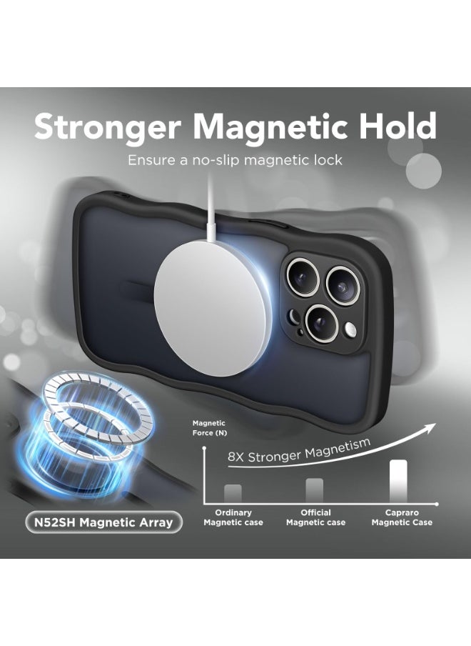 CAPRARO - Cute for iPhone 15 Pro Max Case, Compatible with MagSafe, [Curly Wave Edge] [Full Camera Protection] [14 FT Drop Shockproof Protection] Magnetic Phone Case for 15 Pro Max 6.7 Inch, Black - Image 1
