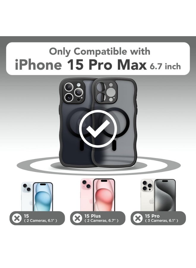 CAPRARO - Cute for iPhone 15 Pro Max Case, Compatible with MagSafe, [Curly Wave Edge] [Full Camera Protection] [14 FT Drop Shockproof Protection] Magnetic Phone Case for 15 Pro Max 6.7 Inch, Black - Image 1