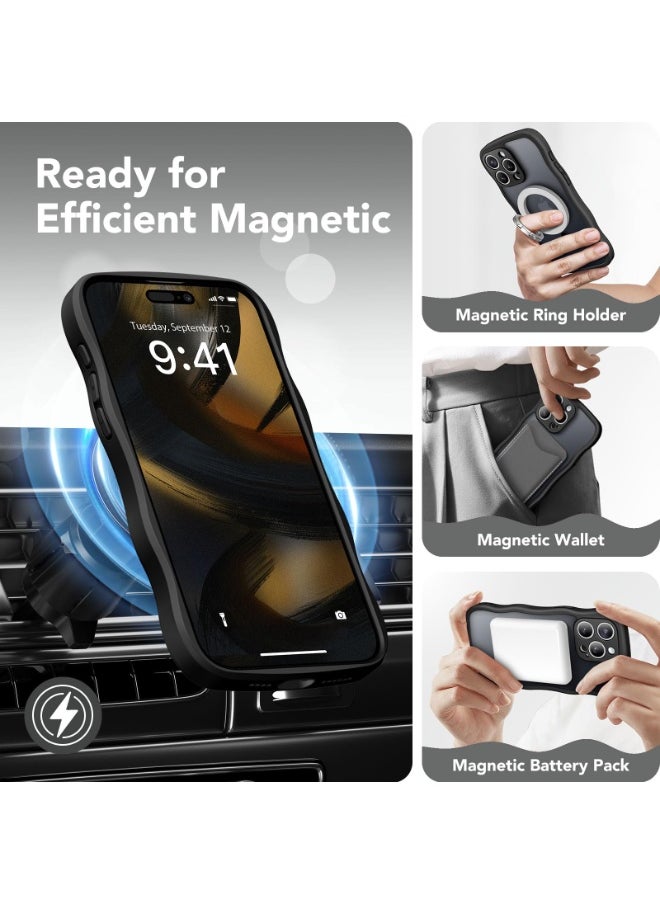 CAPRARO - Cute for iPhone 15 Pro Max Case, Compatible with MagSafe, [Curly Wave Edge] [Full Camera Protection] [14 FT Drop Shockproof Protection] Magnetic Phone Case for 15 Pro Max 6.7 Inch, Black - Image 1