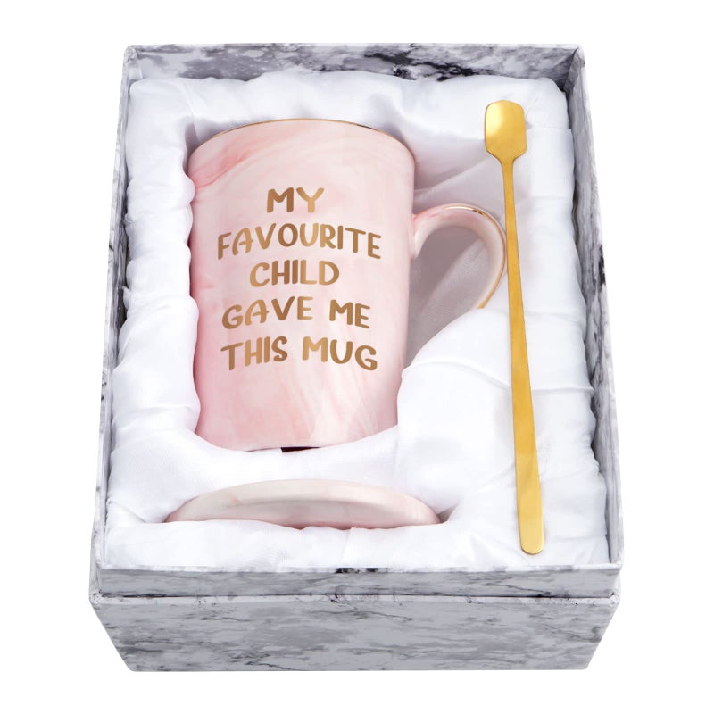 Joymaking Gifts for Dad Mom  My Favorite Child Gave Me This Cup Dad Mom Gifts from Daughter Son Kids for Fathers Day Mothers Day Christmas Birthday Gift Funny Marble Ceramic Coffee Cup 14oz