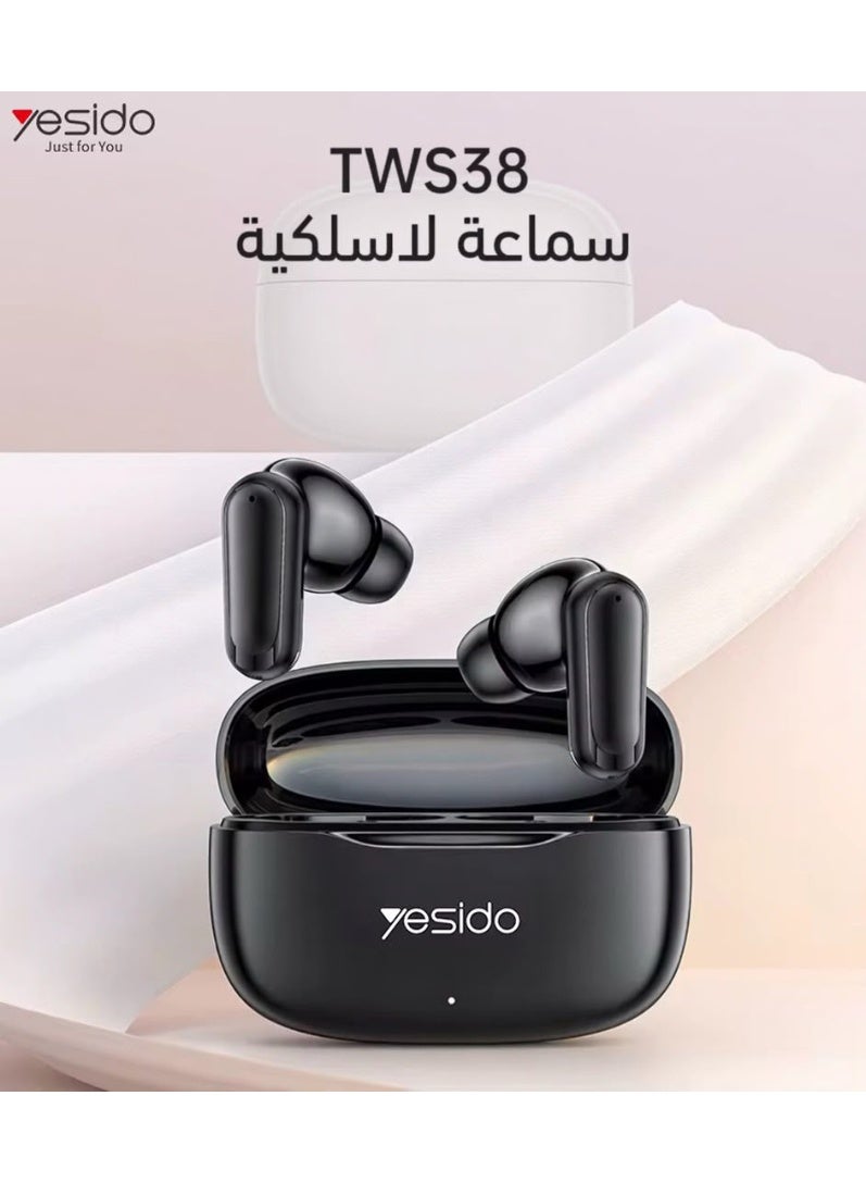 يسيدو سماعات اذن لاسلكية TWS38 بلوتوث 5.4 تعمل باللمس بطارية سعة 250mAh لون اسود - Image 2