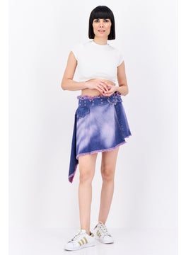 Bershka Women Washed Wrap Denim Skirt, Purple  - Image 4