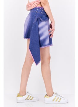 Bershka Women Washed Wrap Denim Skirt, Purple  - Image 2