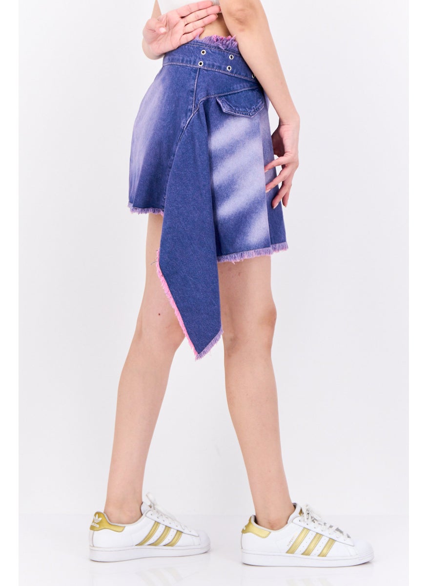 Bershka Women Washed Wrap Denim Skirt, Purple  - Image 2