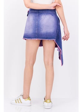 Bershka Women Washed Wrap Denim Skirt, Purple  - Image 3
