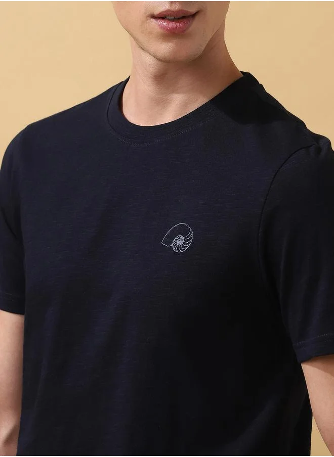 دينيس لينغو Men's Navy 100% Cotton Solid Pattern Regular Fit T-Shirt