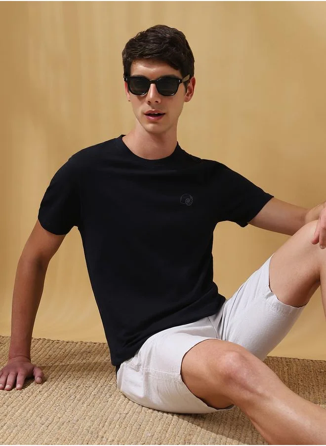 دينيس لينغو Men's Navy 100% Cotton Solid Pattern Regular Fit T-Shirt