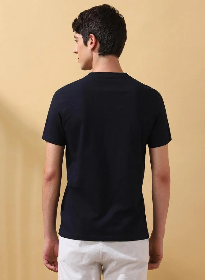 Dennis Lingo Men's Navy 100% Cotton Solid Pattern Regular Fit T-Shirt