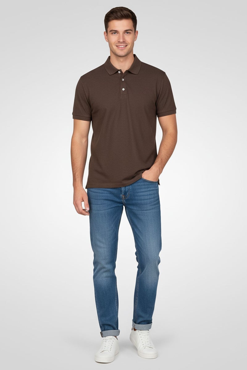 Rainforest Men Regular Fit Embroidered Logo Short Sleeve Polo Shirt, Heather Brown - Image 1