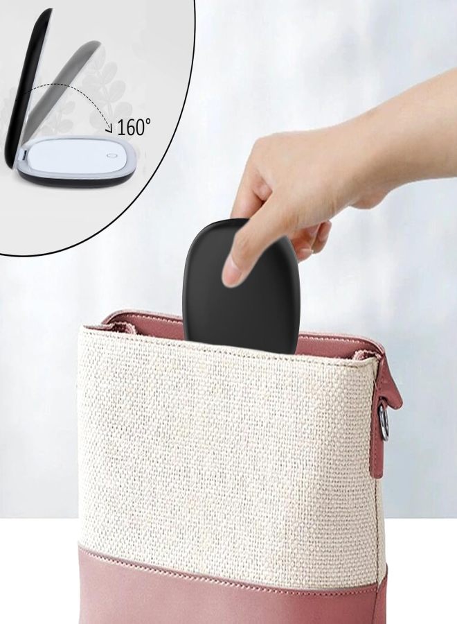 Portable makeup mirror with LED lamp 1/10 times magnification USB charging touch three-color dimming Black - Image 5