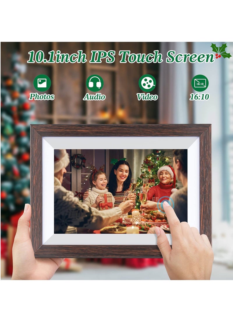 WiFi Digital Picture Frame 10.1 Inch Smart Digital Photo Frame with IPS Touch Screen HD Display, 16GB Storage Easy Setup to Share Photos or Videos Anywhere via Free Frameo APP (Brown Wood Frame) - Image 4