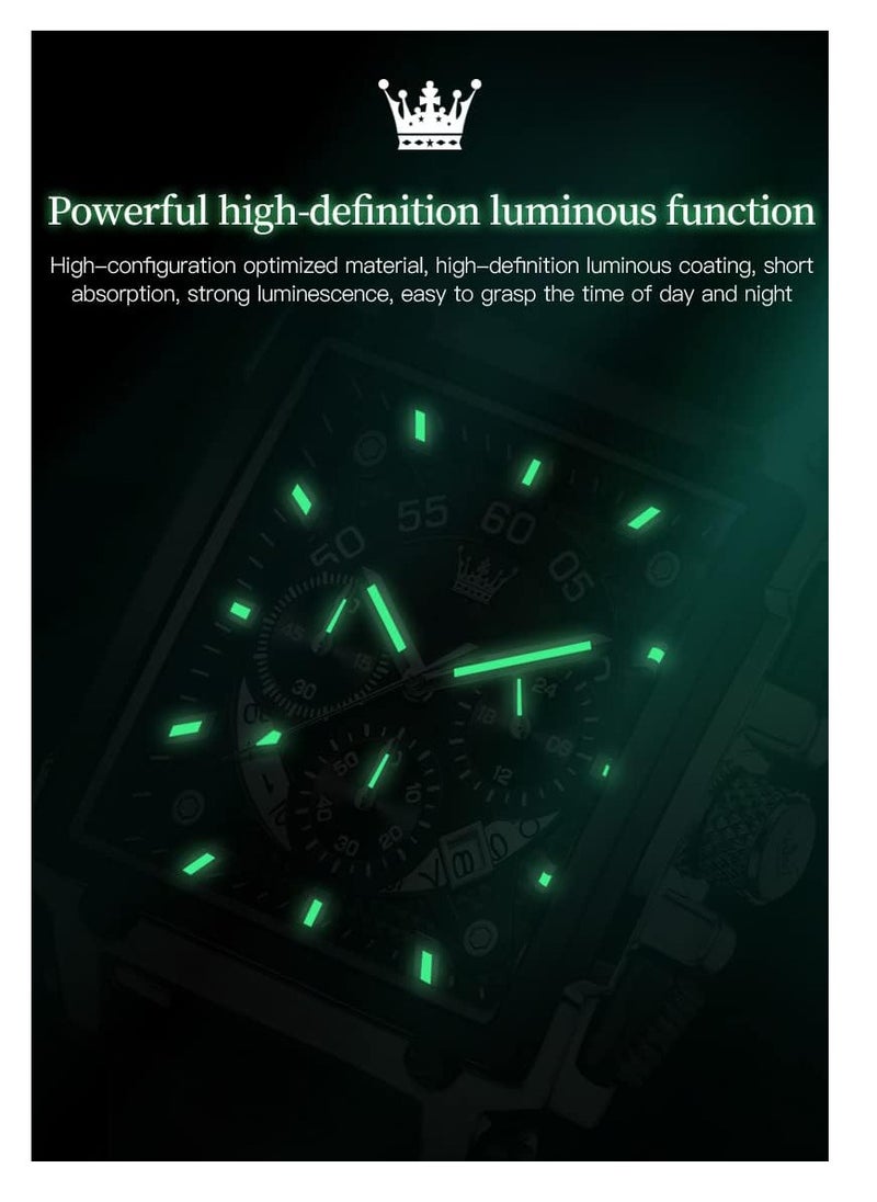 SYOSI - Square Watches for Men Brown Leather Chronograph Fashion Business Watch Luminous Waterproof Casual Wrist Watches - Image 1