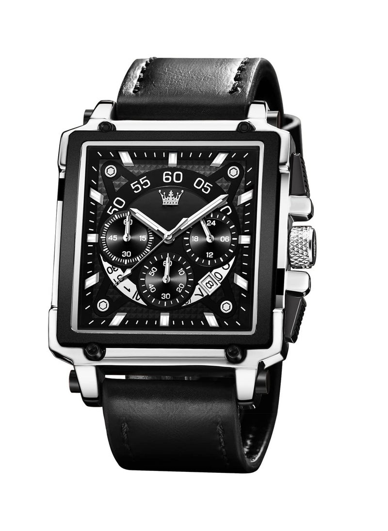 SYOSI - Square Watches for Men Brown Leather Chronograph Fashion Business Watch Luminous Waterproof Casual Wrist Watches - Image 1