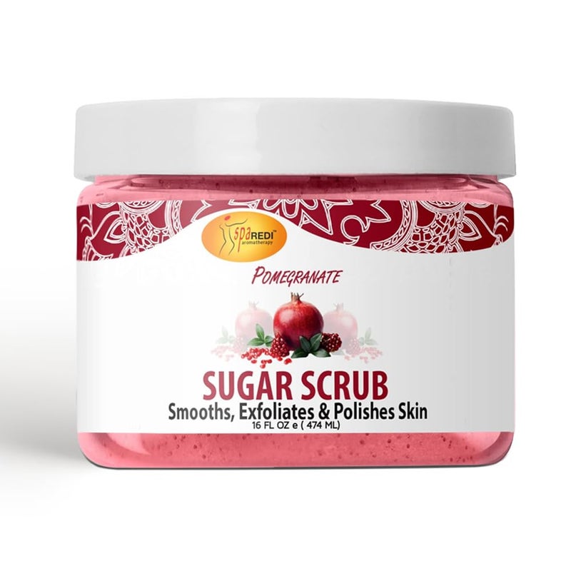 SPA REDI  Sugar Body Scrub Pomegranate 16 Oz Exfoliating Moisturizing Hydrating and Nourishing Glow Polish Smooth and Fresh Skin  Body Exfoliator