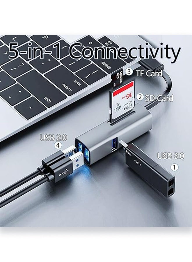 أهاكاك موزع USB-C 5 في 1 مع نقل بيانات 5 جيجابت في الثانية، موزع USB للهاتف والكمبيوتر المحمول والسيارة، تصميم التوصيل والتشغيل موزع من النوع C، متوافق مع أنظمة التشغيل Windows وOS وLinux - Image 2