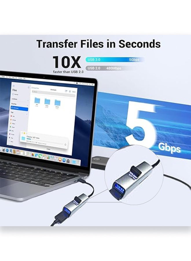 أهاكاك موزع USB-C 5 في 1 مع نقل بيانات 5 جيجابت في الثانية، موزع USB للهاتف والكمبيوتر المحمول والسيارة، تصميم التوصيل والتشغيل موزع من النوع C، متوافق مع أنظمة التشغيل Windows وOS وLinux - Image 3