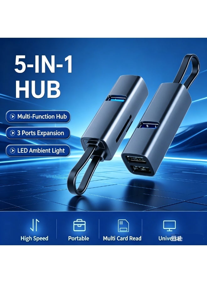 5-in-1 USB C Hub with 5Gbps Data Transfer, USB Hub for Phone, Laptop, Car, Plug-and-Play Design Type C Hub, Compatible for Windows, OS, Linux