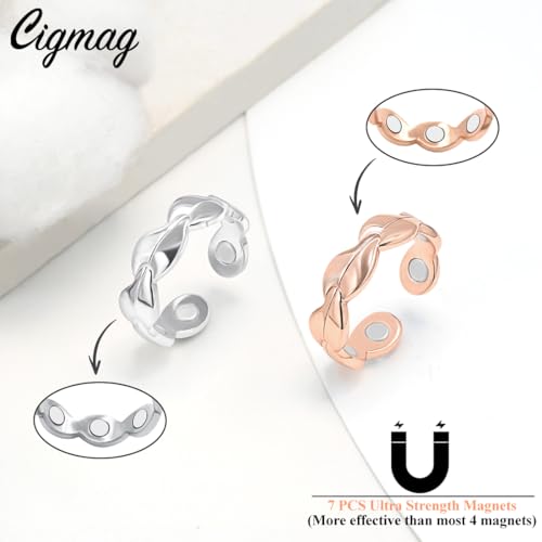 Cigmag 2PCS Copper Rings for Women Ultra Strength Magnets Adjustable Magnetic Rings with Present Box - Image 5
