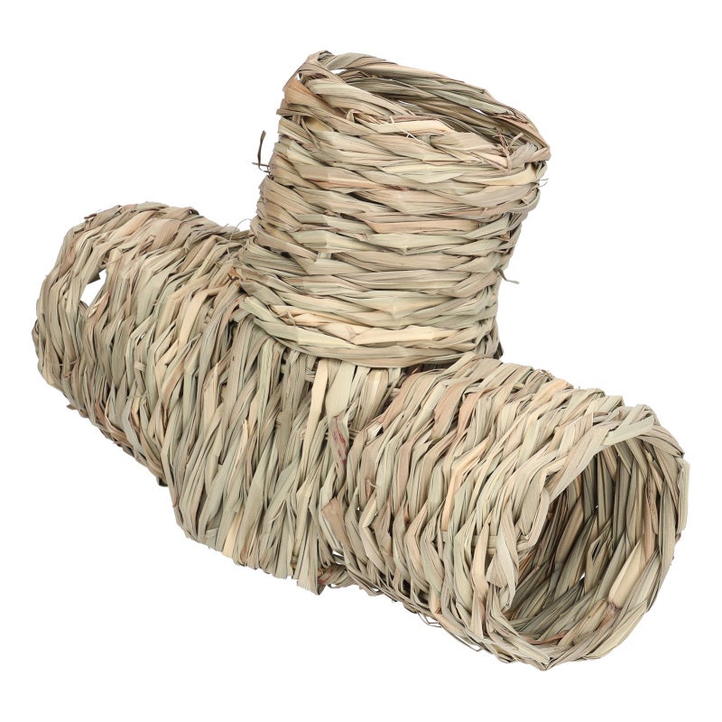 Natural Grass Tunnel Toy: 3-Entrance Natural Edible Material - Safe Small Pet Hideaway for Guinea Pigs Hamsters Ferrets & Small Rodents - Image 3
