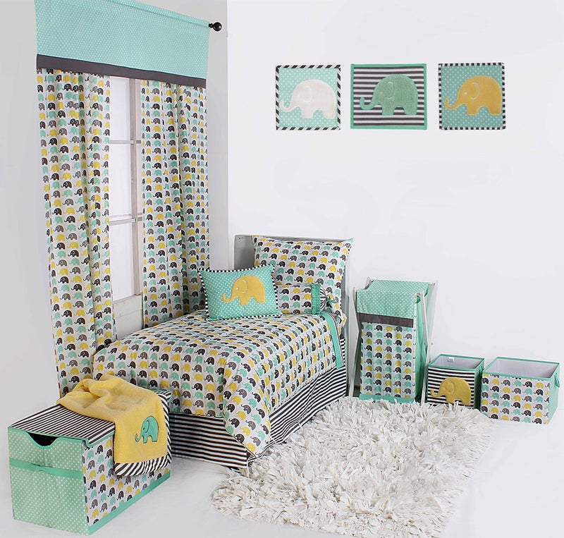 Bacati - Large Storage Tote Elephants Mint/Yellow/Grey14 x 14 x 10 inches - Image 4