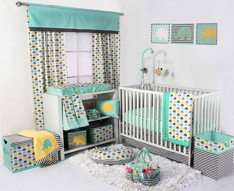 Bacati - Large Storage Tote Elephants Mint/Yellow/Grey14 x 14 x 10 inches - Image 3