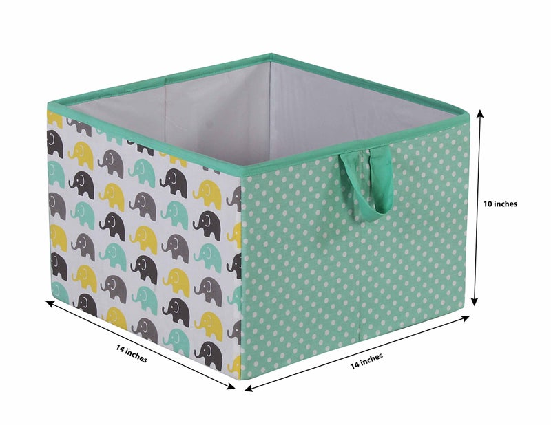 Bacati - Large Storage Tote Elephants Mint/Yellow/Grey14 x 14 x 10 inches - Image 2