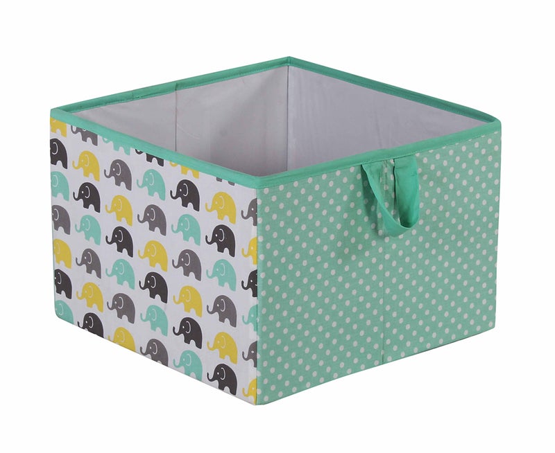 Bacati - Large Storage Tote Elephants Mint/Yellow/Grey14 x 14 x 10 inches - Image 1
