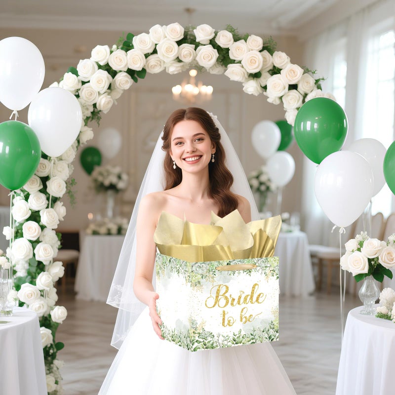 Woosytoo Large Bridal Shower Square Gift Bags Sage Green Bride Gift Bag with Tissue Paper Bridal Wrapping Paper Bachelorette Engagement Wedding Shower Favor Bag for Bride to Be Party Decoration - Image 4