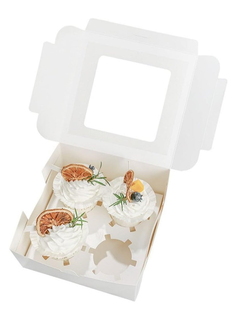 12-Piece Cupcake Boxes Set with Window, 4 Cavity White Cardboard Containers for Cupcakes, Muffins, Pastries, Bakery Packaging with Stickers - Image 5