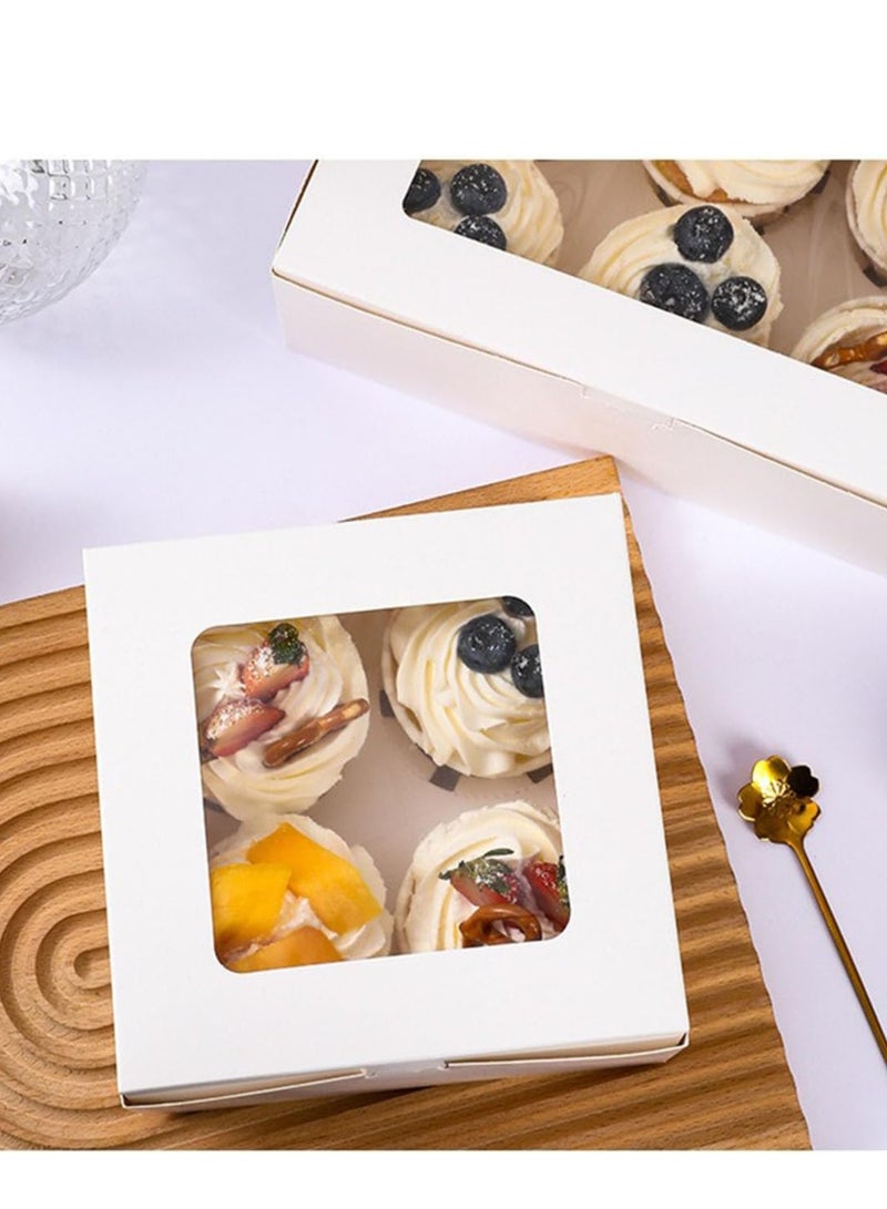 12-Piece Cupcake Boxes Set with Window, 4 Cavity White Cardboard Containers for Cupcakes, Muffins, Pastries, Bakery Packaging with Stickers - Image 2