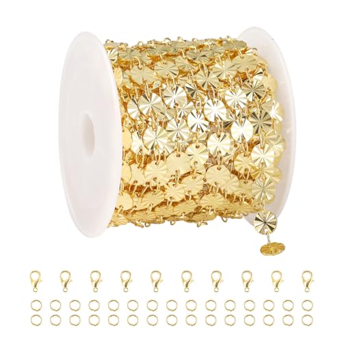 UMAOKANG 4 Meters Light Gold Sequin Chain for Jewelry Making 18K Gold Plated Brass Jewelry Making Chains Bulk - Image 1