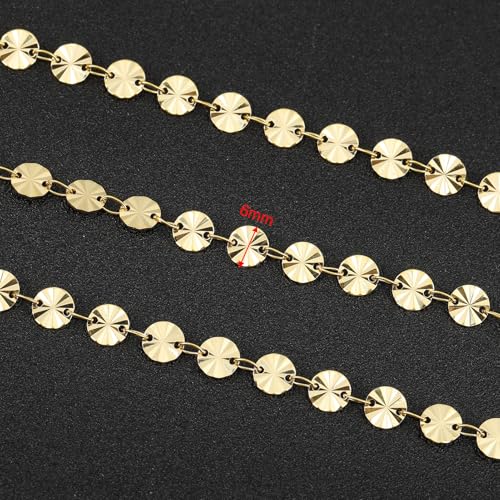 UMAOKANG 4 Meters Light Gold Sequin Chain for Jewelry Making 18K Gold Plated Brass Jewelry Making Chains Bulk - Image 3