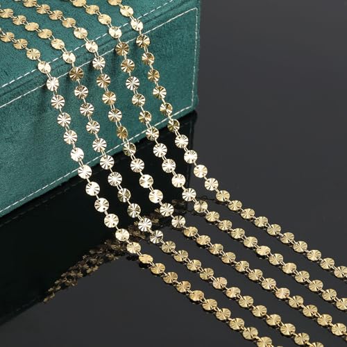 UMAOKANG 4 Meters Light Gold Sequin Chain for Jewelry Making 18K Gold Plated Brass Jewelry Making Chains Bulk - Image 5